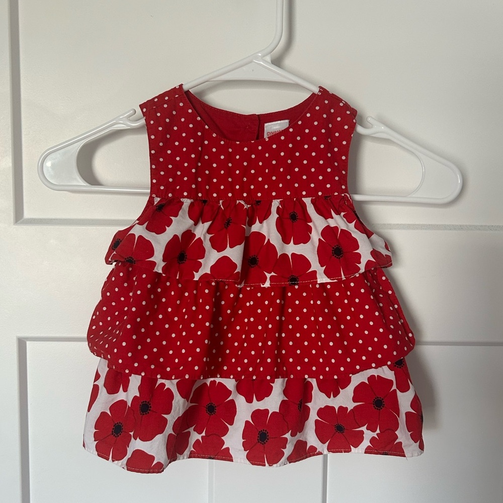 Gymboree Red and White Floral Polka Dot Dress 2T